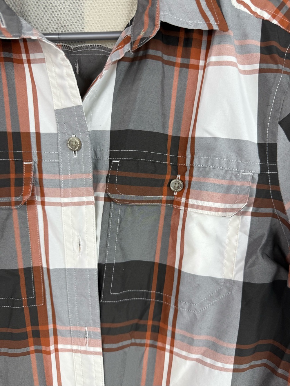 Eddie Bauer classic fit shirt top Plaid Button-Up Shirt in White, Gray & Brown - Picture 8 of 14